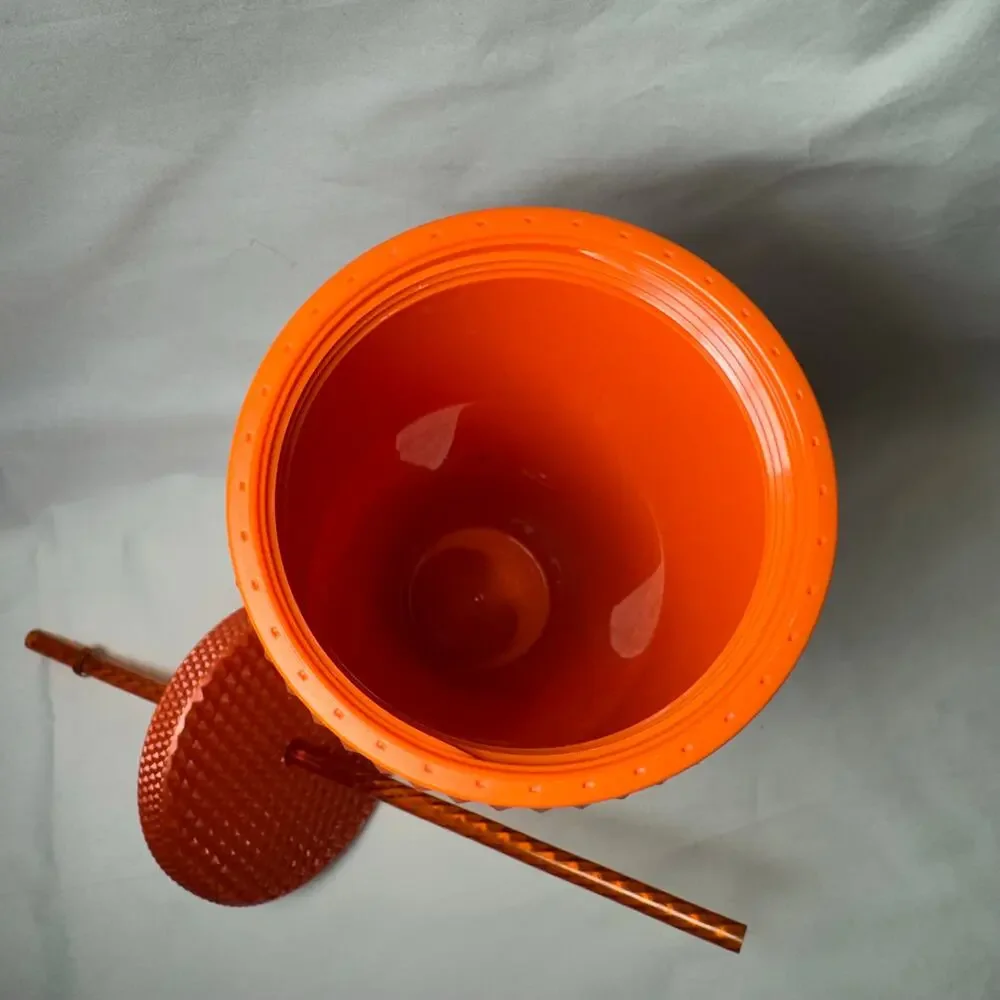 Starbucks 24 oz Orange Studded Pre-Owned Tumbler Cold Drinks Original Straw OG